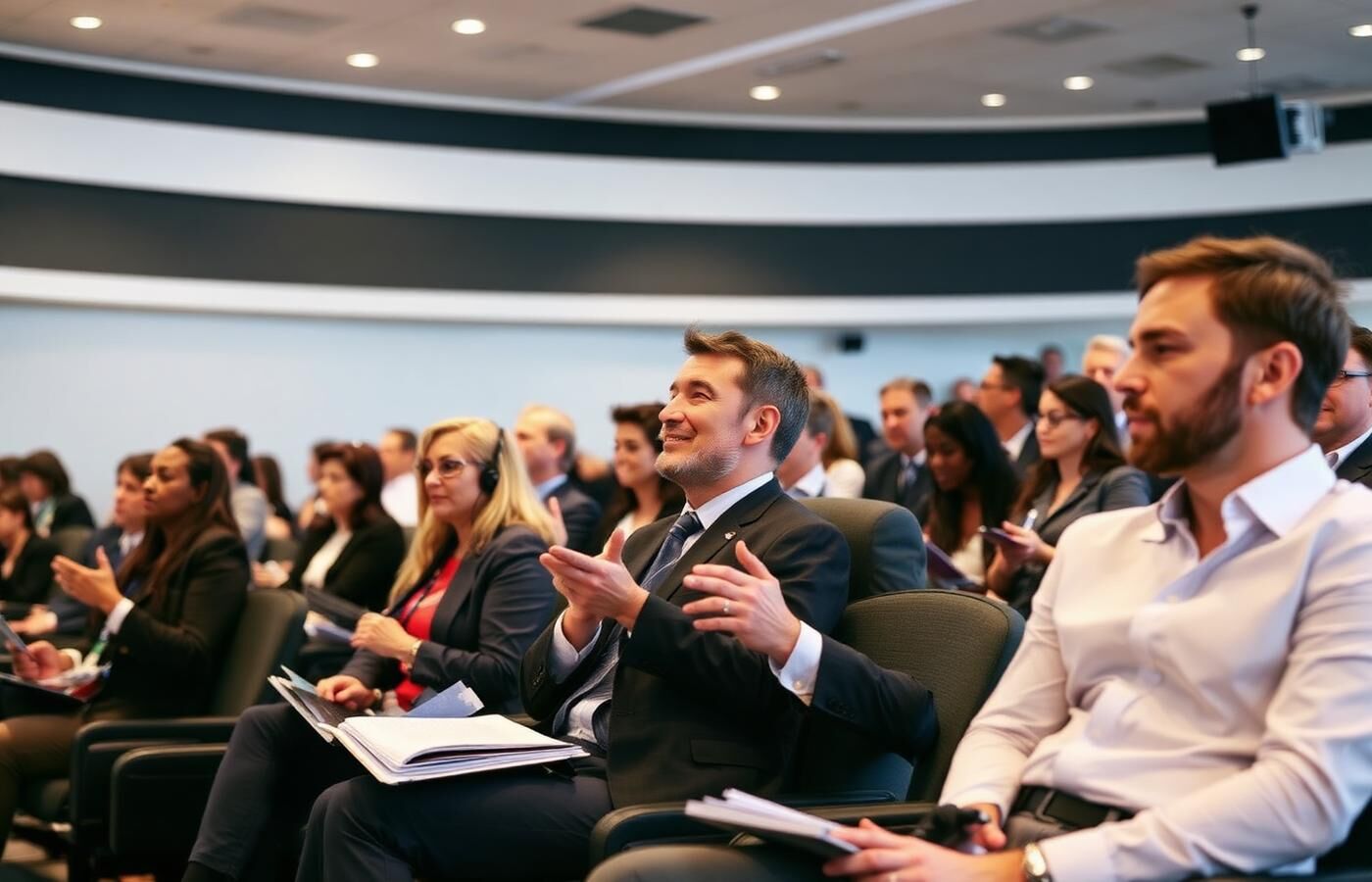 Audience listening during a leadership seminar
