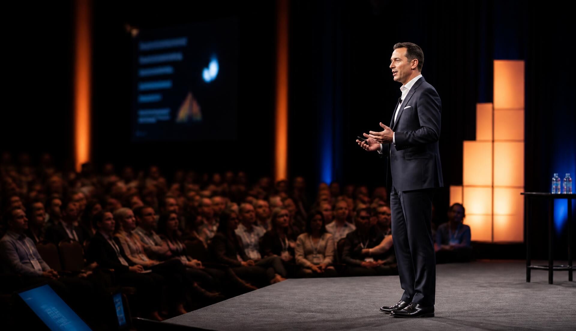Keynote speaker addressing a corporate audience